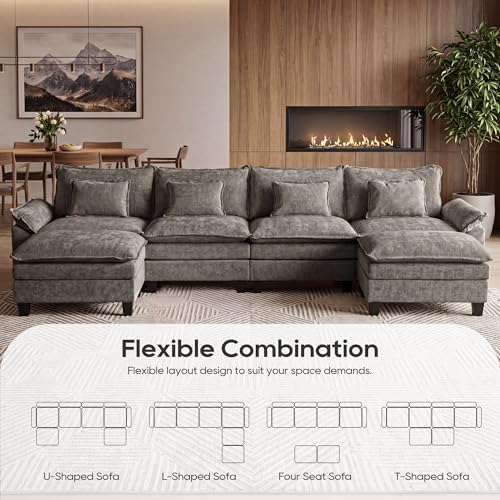 URRED Oversized Modular Sectional Sofa，Gray：157" U Shaped - Image 4