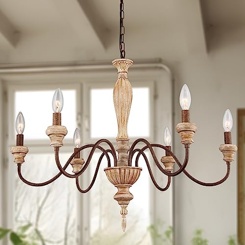 6 Light 28in Farmhouse French Country Chandelier for Dining Room by FminllaChandelier