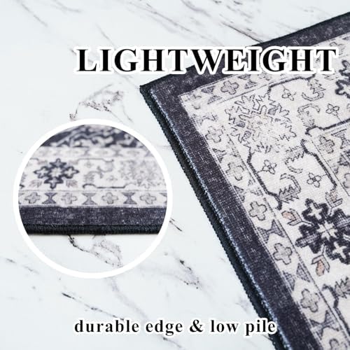 Entryway 2x4 Washable Area Rug: Oriental Stain Resistant Kitchen Runner Rugs Farmhouse Ultra Soft Bathroom Bedroom Print Floor Mat Thin Non Slip Indoor Carpet for Living Room Laudry Room(2x4,Black) - Image 5