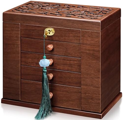 Wooden Jewelry Box Lockable, 8-Layer Large Wood Jewelry Organizer for Women - Image 3
