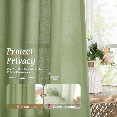 LAMIT Sage Green Linen Curtains 72 inches Long for Living Room 2 Panels - Image 5