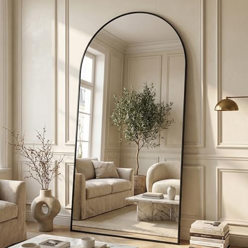 Suidia 90"x46" Arched Full Length Mirror with Stand, Black Floor Mirror - Image 2