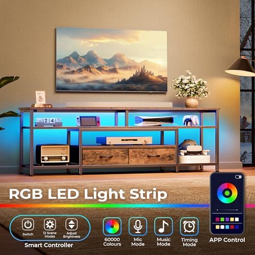 Huuger 63 Inch LED TV Stand with Power Outlets for 65 70 Inch TV - Image 2