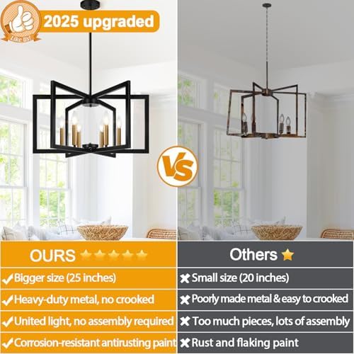 25"-61" Height Adjustable Modern Black and Gold Chandelier for Dining Room, No Assembly Required Dining Room Light Fixture Over Table, Industrial Metal Pendant Lights Fixture for Kitchen Island - Image 6