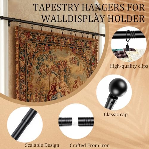 Marsui Quilt Hanger for Wall Display, Round Cap Tapestry Rod 32"-79", Black - Image 6
