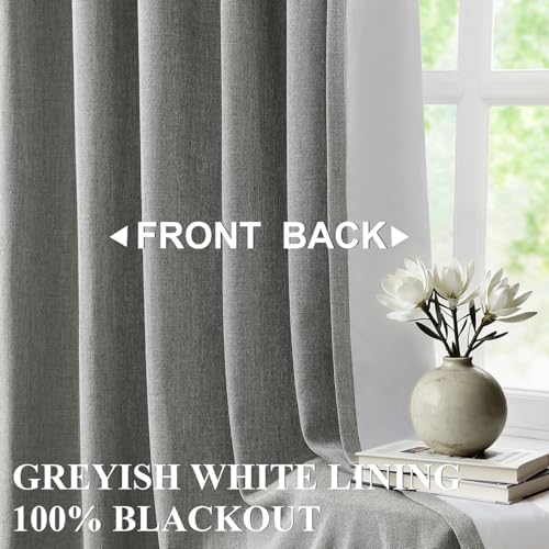 Vision Home Pinch Pleated Dark Grey Blackout Curtains 102 inch Linen Blended Room Darkening Drapes with Thermal Insulation & Back Tab Hooks for Bedroom Living Room, 40" Wx102 L 2 Panels - Image 2