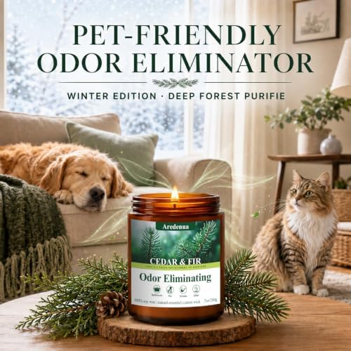 Cedar & Fir Odor Eliminating Candles | Eliminates 95% of Pet, Smoke, Food, and Other Smells – 7 oz Soy Candle for Home Scented - Balsam Cedar Scented Candles for Forest Fresh & Winter Holiday Gifts - Image 2