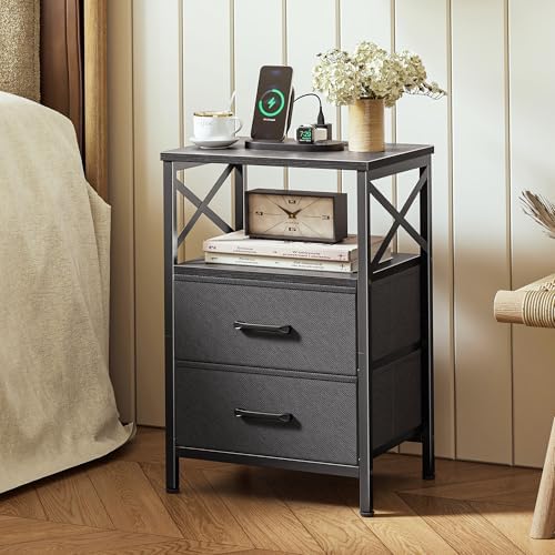 Huuger Nightstand Set of 2 with Charging Station, USB-C Port, End Tables - Image 2