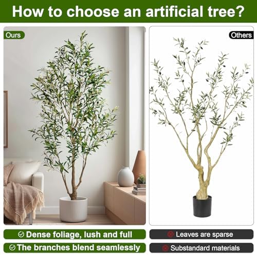 Tall Faux Olive Tree Large Artificial Trees with Pot Indoor Outdoor Realistic Floor Fake Plastic plantas for Modern Home Living Room Office Corner Farmhouse Fake Olives Plants Decor Housewarming Gift - Image 3