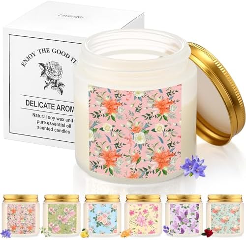 Conelist 6 Pack Scented Candles Gift Set Flowers Soy Wax Candle for Home 3.5 oz 90 Hour Burn, Candle Gifts for Men Women, Scents of Lavender/Rose/Orange/Gardenia/White Tea Orchid by Conelist