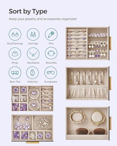 SONGMICS 5-Layer Jewelry Box with Glass Window, 3 Side Drawers - Image 4
