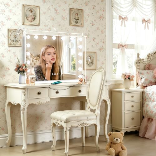 Ratsamee Hollywood Vanity Mirror with Lights, 17 Dimmable Bulbs, 3 Color Lights,Make Up Lighted Mirror, Aluminum Metal Frame, USB Charging Port（28" x 20"） - Image 2