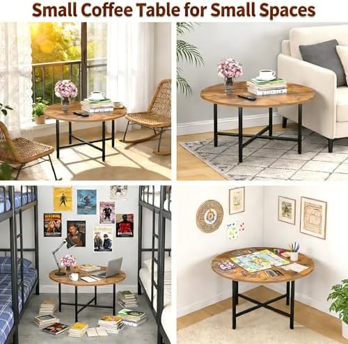 Coffee Table, 23.6" Round Coffee Table, Rustic Brown Living Room Tables - Image 5