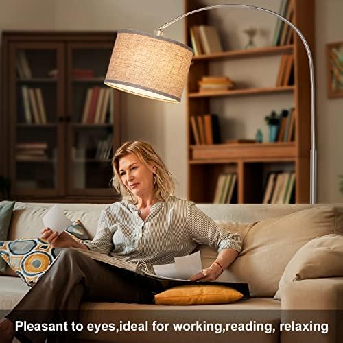 Arc Floor Lamp, Dimmable Floor Lamp with Adjustable Hanging Shade, Silver - Image 5