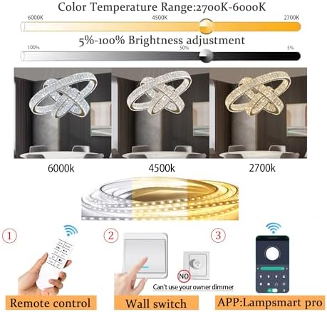 Modern Led Gold Ring Chandelier Luxury 3 Ring Crystal Chandelier Led Dimmable Light for Dining Room Height Adjustable Led Pendant Light 32''+24''+16'' - Image 6