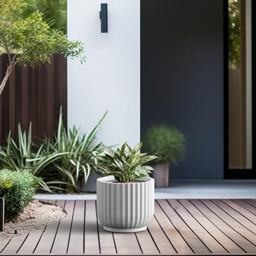 Kante Small Round Pedestal White Concrete Planter 9.8" Dia, Outdoor - Image 4
