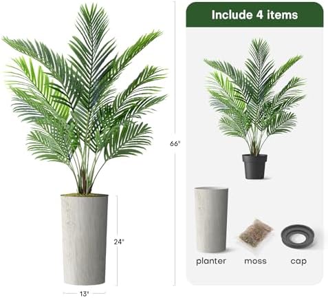 Artificial Tree in Modern Swirl Pattern Planter, Fake Areca Tropical Palm Silk Tree for Indoor and Outdoor Home Decoration - 66" Overall Tall (Plant Pot Plus Tree) - Image 3