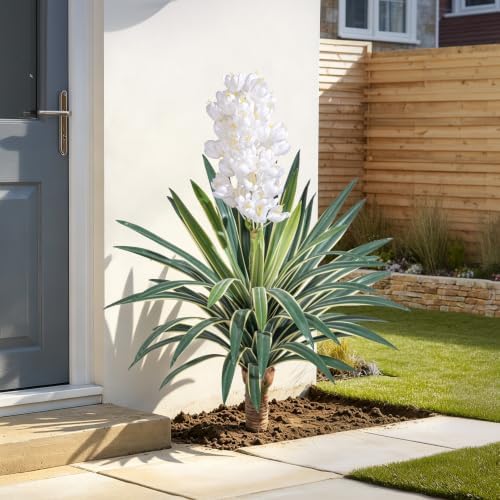 Artificial Agave Plant Fake Agave Planters for Indoor Outdoor Faux Agave Plants Real Touch Realistic Greenery for Home Living Room Office Garden Front Porch Patio (30inch 57Leaves-2 Pcs White) - Image 6