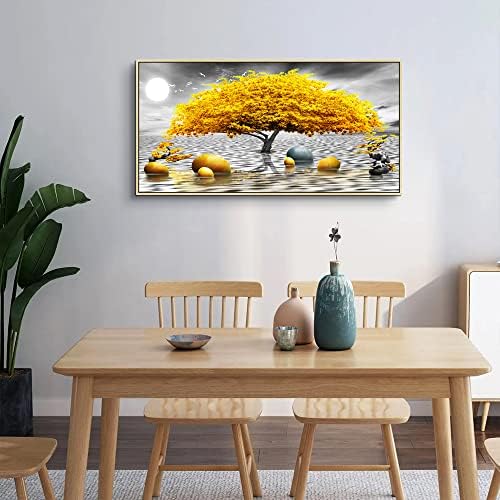 Framed Canvas Wall Art For Living Room Large size Boho Wall Decor For Bedroom Black And White Wall Pictures Yellow Tree wall Painting Office Wall Decor Home Decoration Natural Wood Framed 20" X 40" - Image 4