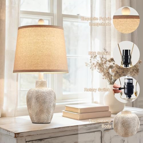 Rustic Farmhouse Table Lamps Set of 2 Small 21" Country Cottage Coastal Bedside Lamps with Retro White Finish for Bedroom or Living Room Nightstands (Bulbs Not Included) - Image 4