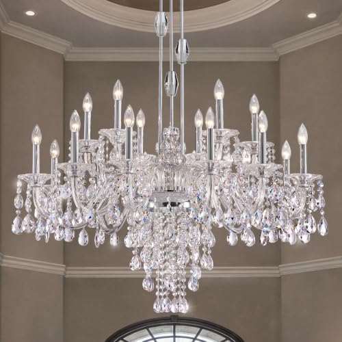 18-Light Large Crystal Candle Chandelier, Vintage Maria Theresa Chandelier for Foyer, Staircase & High Ceiling Living Room, Chrome, E12 Base by DULUYIEE
