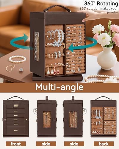 AKOZLIN 6-Tier Jewelry Box Organizer 5 Drawers Storage M-L Brown - Image 3