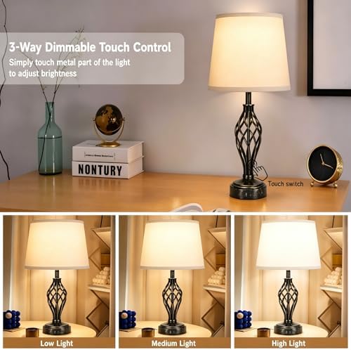 Ruiever Touch Table Lamps Set of 2, nightstand lamp with USB Ports Bedside 3 Way Touch dimmer Desk lamp for Living Room Bedroom,Gold and Black Brushed Spiral Cage Warm White Dimmer LED Bulb Included. - Image 5