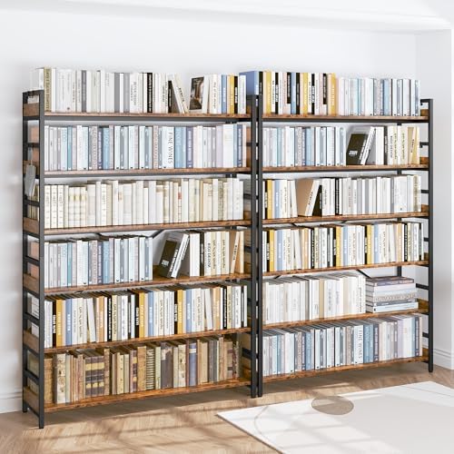 HCHQHS 6 Tier Bookshelf, Adjustable Industrial Bookcase, Vertical Tall Book Shelf, Wood and Black Metal Open Bookshelves for Home Office, Living Room, Bedroom - Image 2