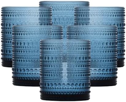 FORTESSA Jupiter Beaded Hobnail Glass Vintage Themed Drinkware Set, 10 Ounce Double Old Fashioned Glass (Set of 6), Dishwasher-Safe, Blue by Unknown