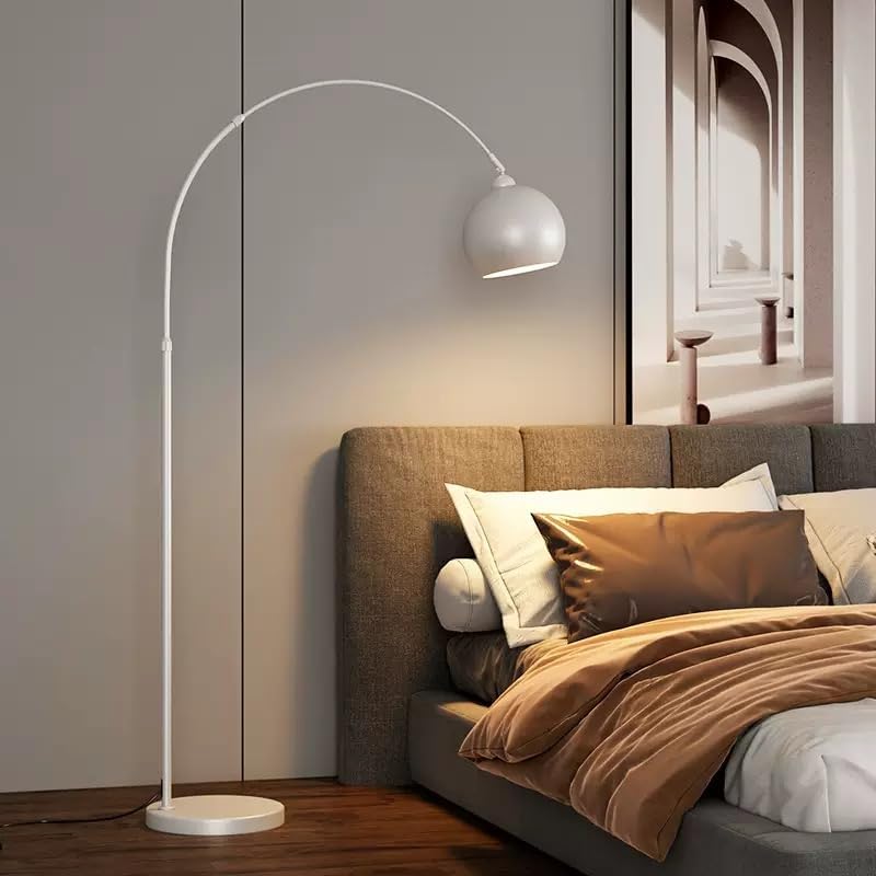 Modern Arc Floor Lamp with Chrome Dome Shade, Stainless Steel and Marble Base, Height Adjustable 152-195cm, for Living Room Bedroom Study (White) by Unknown