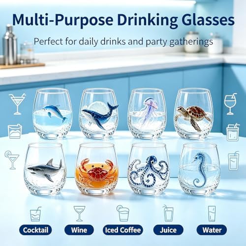 3D Ocean Animal Artisan Glassware Collection, Marine Animal Embossed Cup - Image 6