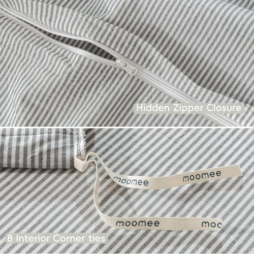 MooMee Striped Duvet Cover Set 100% Washed Cotton Linen Like King - Image 6