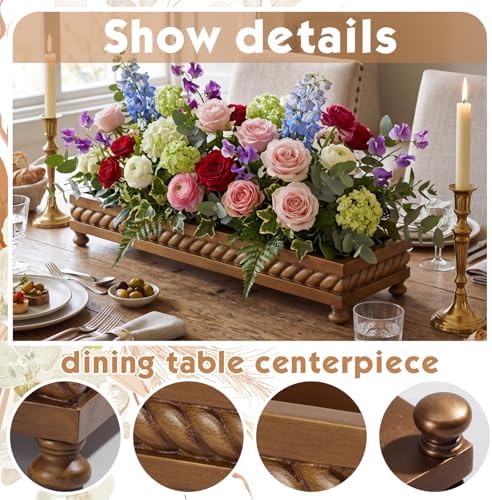 AceOrbit Large Long Wooden Dough Bowl, Spring Decorative Wooden Tables Centerpiece Tray, Riser Rustic Dough Bowl, Farmhouse Centerpiece Tray for Table Living Room Dining Gift(24",Brown) - Image 3
