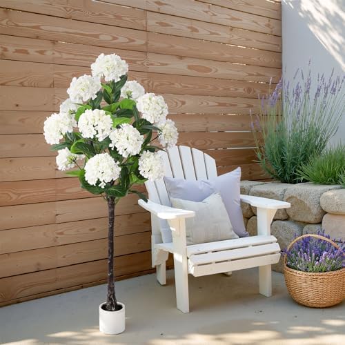 YEPDIN Set of 2 Artificial Hydrangea Tree 5 ft- Large Faux Hydrangea Plants Indoor Outdoor，Fake Flower Trees with White Tall Planter for Home Garden,Front Decor - Image 3
