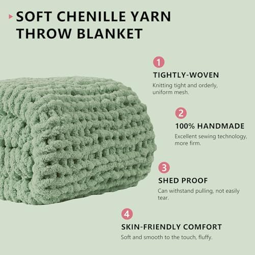 L'AGRATY Chunky Knit Throw Blanket for Couch, 72 x 84 Inches, Sage Green - Image 3