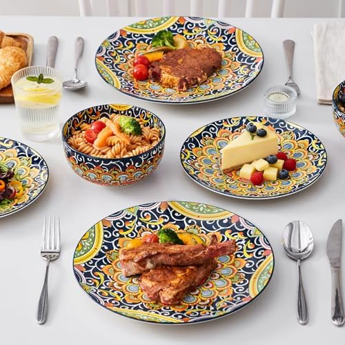 vancasso 12 Pieces Dinnerware Sets, Dark Green Plates and Bowls Set, Porcelain Dishes Set for 4, Microwave and Dishwasher Safe, Scratch Resistant, Bohemian Style Dining Ware Service for 4, Series SIMI - Image 6