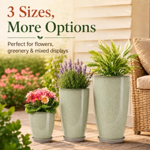 Neoaider Set of 3 Tall Planter, 24/21/12in Large Plastic Planter, DripGlaze - Image 4