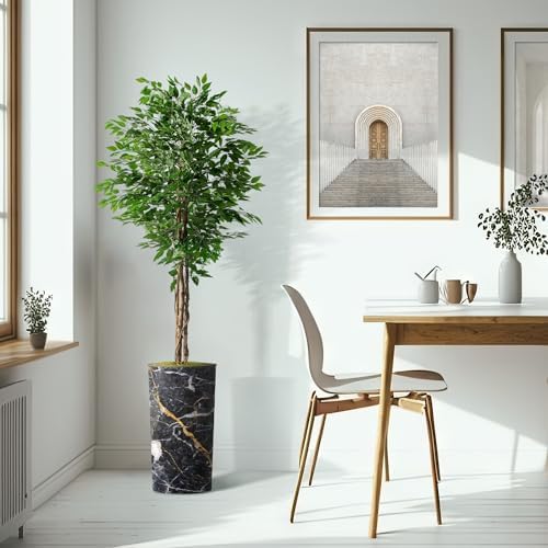 Artificial Tree in Modern Granite Effect Planter, Fake Ficus Silk Tree for Indoor and Outdoor Home Decoration - 75" Overall Tall (Plant Pot Plus Tree) - Image 6