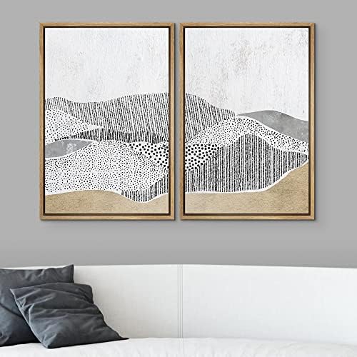 SIGNWIN Framed Canvas Print Wall Art Set Grunge Black & Brown Landscape Abstract Geometric Digital Art Minimalism Modern Art Decorative Boho for Living Room, Bedroom, Office - 24"" x36 x2 Natural - Image 2