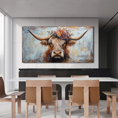 Canvas Wall Art Decor Canvas Art Wall Decor Highland Cow Wall Art Prints Wall Art Picutures for Living Room Large Vintage Wall Art Decorations Art Work for Walls Home Bedroom Office Decor 29" X 58" - Image 5