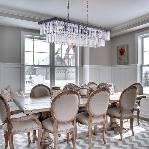 Wellmet Crystal Chandelier 47-inch, 11-Light Modern Rectangular Black Chandelier Ceiling Hanging for Dining Room, Linear Chandeliers Light Fixture for Living Room, Bedroom, Kitchen Island, Pool Table - Image 3