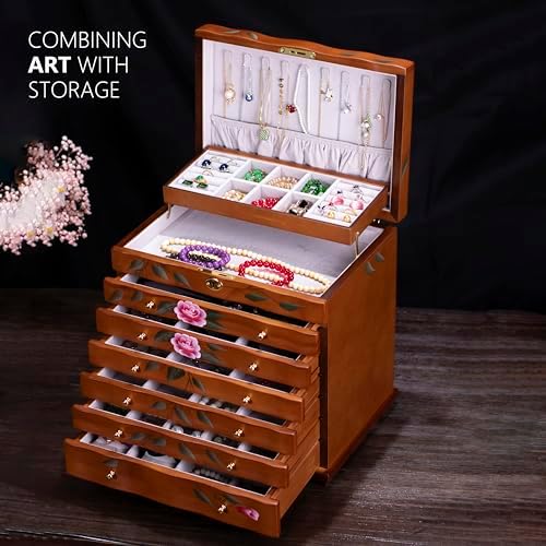 Hand-Painted Large Wood Jewelry Box,9-Layer Lockable Cabinet for Women - Image 2