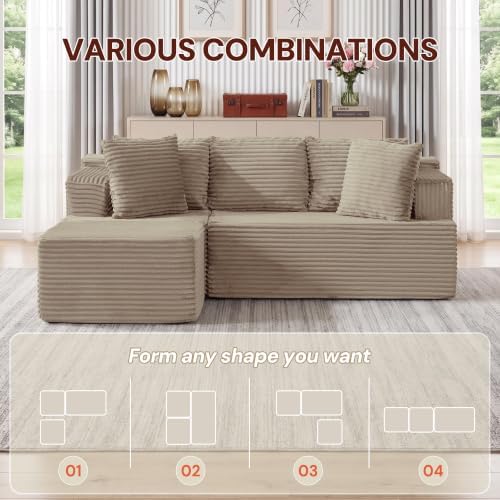 Korser Boneless Couches for Living Room, Cloud Couch Sectional with Ottoman, L-Shaped Sofa with Fluffy Comfy Corduroy Deep Seat, Bedroom, Apartment, No Assembly Required - Image 5