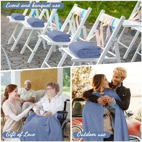 Buryeah 12 Pcs Flannel Blankets Bulk,Fall Outdoor Wedding, Royal Blue - Image 4