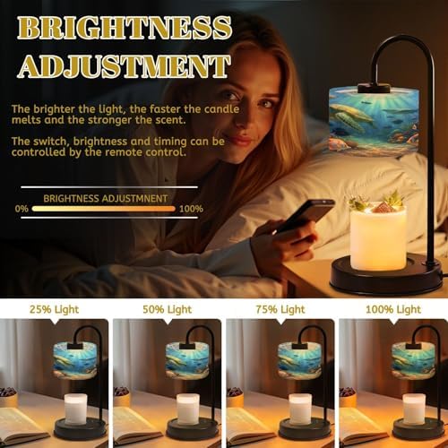 Candle Warmer Lamp with Timer Ocean Water Sea Turtle Coral Fish Underwater Scenery Realistic Dimmable Wax Warmer with 4 Bulbs for Jar Candles Women Birthday Gifts House Warming New Home Decor - Image 3