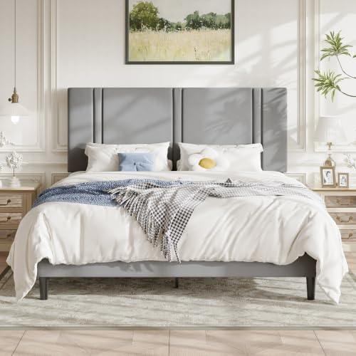 Allewie Cal King Platform Bed Frame with Velvet Upholstered Headboard by Allewie