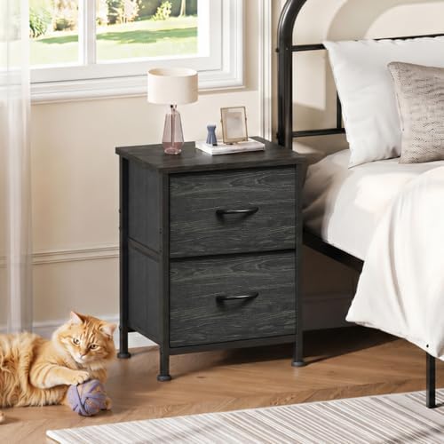 WLIVE Night Stand, Small Dresser with 2 Drawers & Wooden Top, Nightstand with Fabric Bins, Bedside Table End Table for Bedroom, Closet, Entryway, College Dorm, Charcoal Black - Image 2