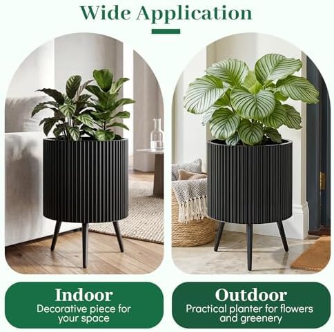 GIANTEX 16 Inch Plant Pot with Stand, Mid-Century Modern Fluted Planter - Image 7