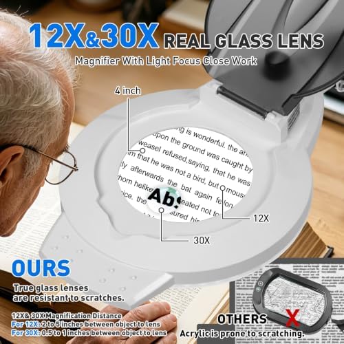 KIRKAS LED Magnifying Lamp with Clamp, 2,200 Lumens Dimmable 28in 12X 30X - Image 2