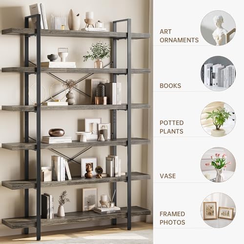 OtterOasis 2PCS Heavy Duty 6 Tier Industrial Bookcase for Home Office, Grey - Image 3